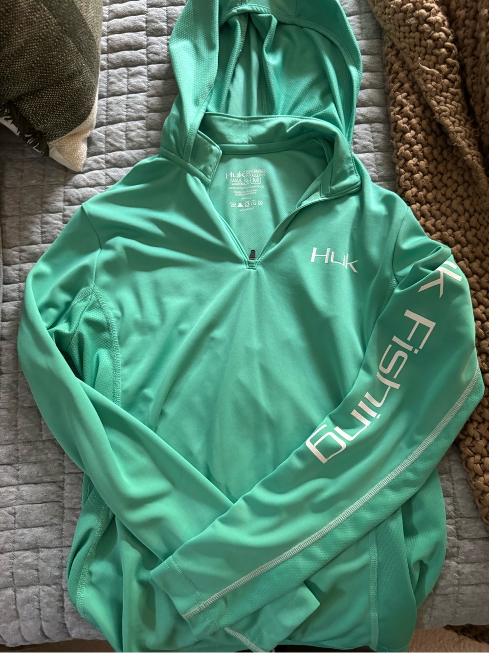 Huk Teal Performance Quarter-Zip Hoodie size medium